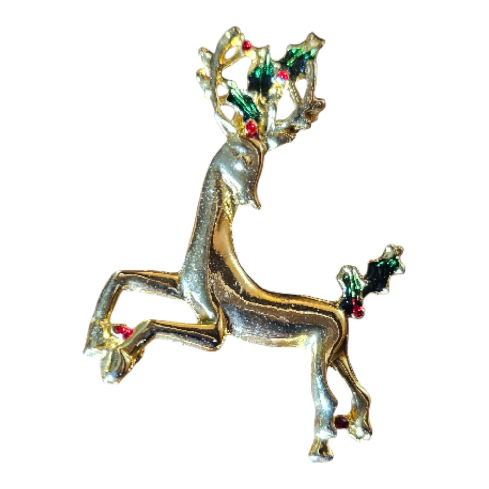 Vintage Christmas Elegant Gold Reindeer Brooch